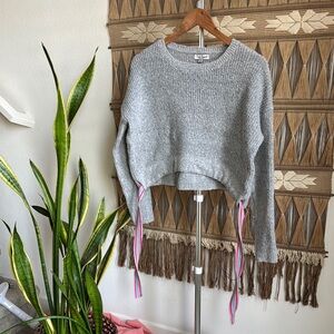 Crave Fame Gray and Pink Crew Neck Sweater